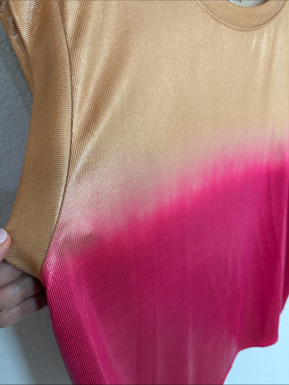 Anthropologie Gold-to-Fuchsia Shimmer Ombre Sleeveless Tank - Picture 3 of 6